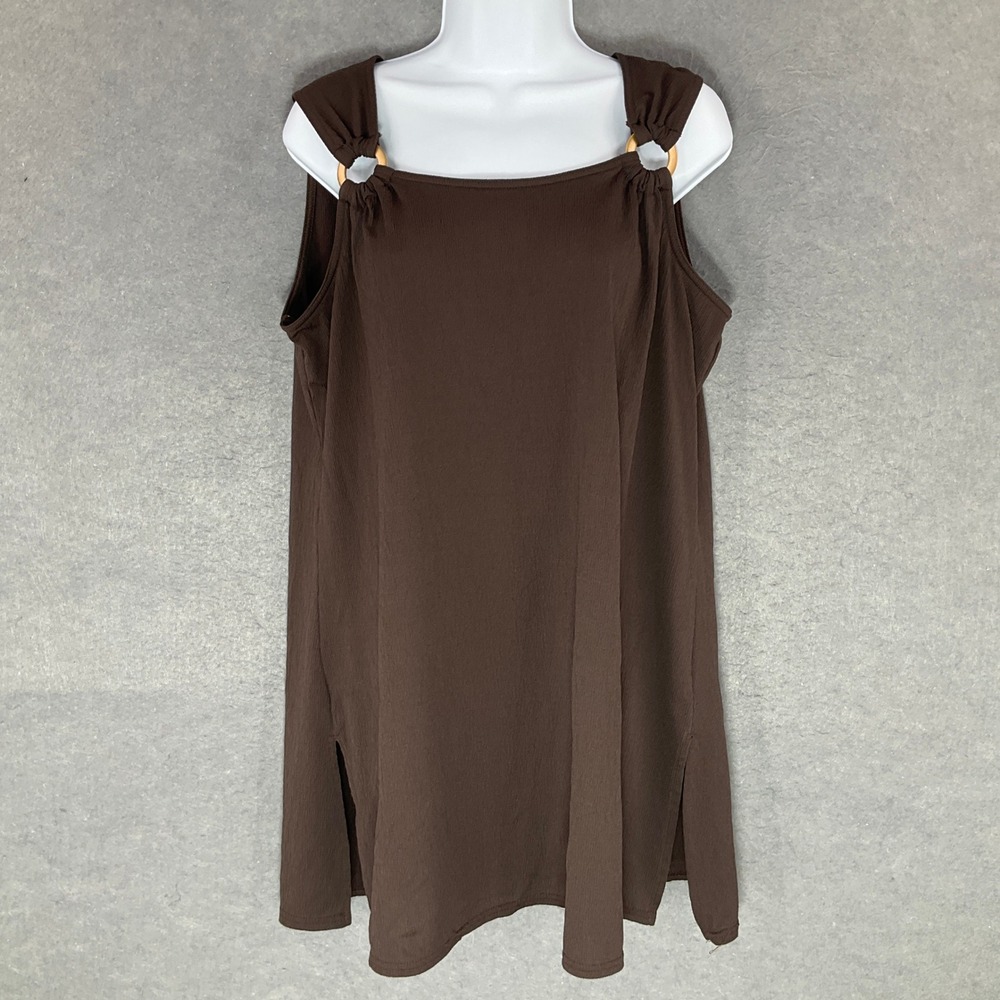 Croft & Barrow Top Women Sz L Brown Wood Ring Detail Textured Relaxed Bohemian
